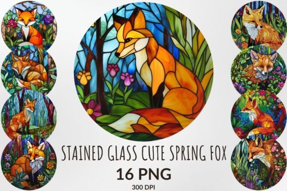Download Stained Glass Cute Spring Fox Clipart - Fox clipart Collection