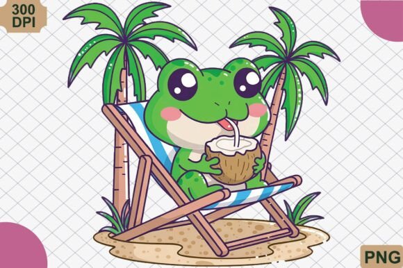 Download Cute Summer Frog Drinking Coconut PNG - Drink Collection