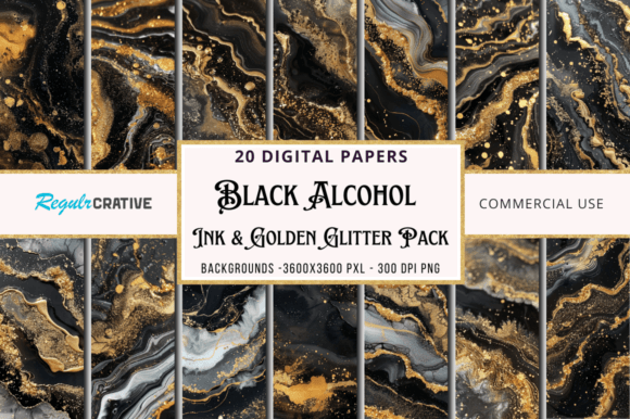 Download Black Alcohol Ink &amp; Golden Glitter Pack - Premium Resources