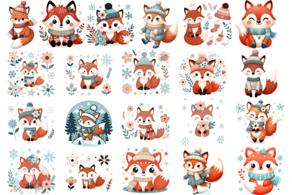 Download 21 Cute Winter Fox Clipart PNG Bundle - Fox clipart Collection