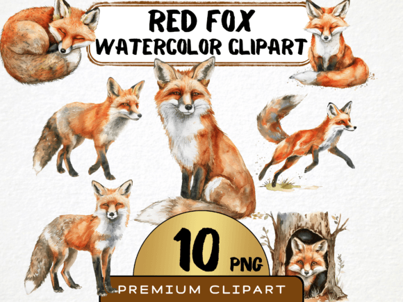 Download Watercolor Fox Clipart Bundle 10 PNG - Fox clipart Collection