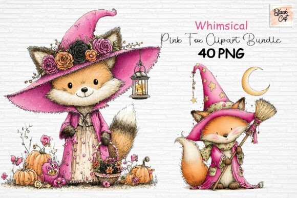 Download Whimsical Pink Fox Clipart Bundle PNG - Fox clipart Collection