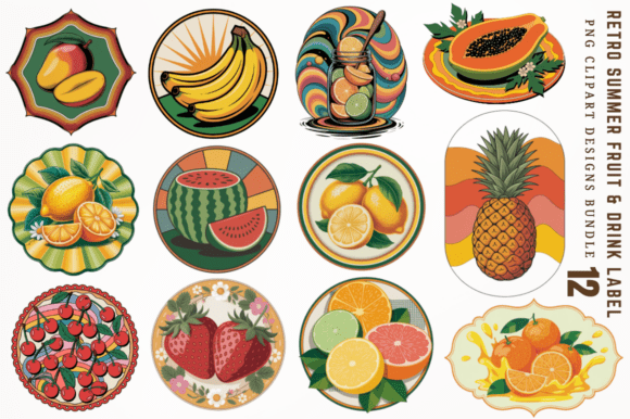 Download Retro Summer Fruit &amp; Drink Label PNG Des - Drink Collection